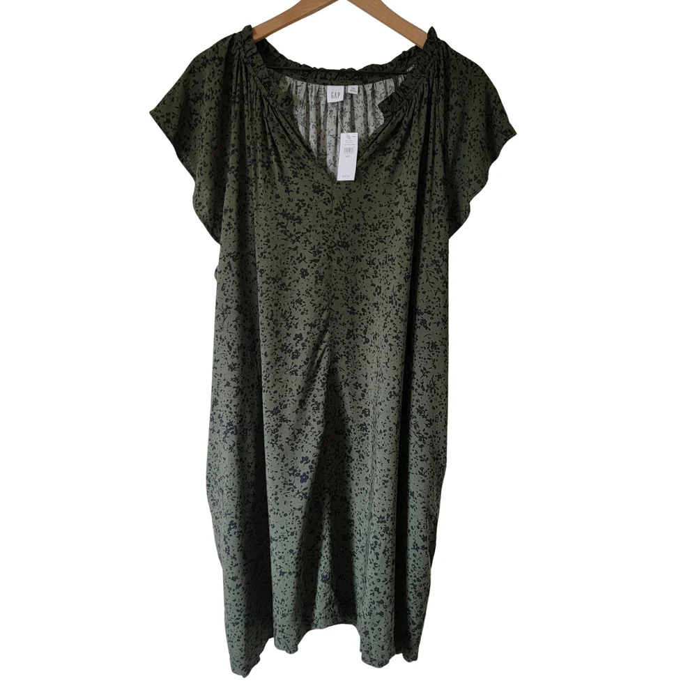 gap green floral dress GAP | Dresses | Gap Flutter Sleeve Splitneck Shift Dress Mini Green Floral  Size Xxl Nwt